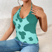 Load image into Gallery viewer, Turquoise Moo Women's V-Neck Halter Top (Model T83)