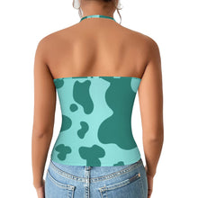 Load image into Gallery viewer, Turquoise Moo Women's V-Neck Halter Top (Model T83)
