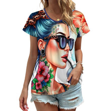 Load image into Gallery viewer, Women Bright V-Neck Short Sleeve T-Shirt V-neck short sleeve T-shirt