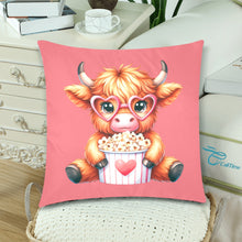 Load image into Gallery viewer, Cute Highland Cow with popcorn Custom Zippered Pillow Cases 18"x 18" (Twin Sides) (Set of 2)