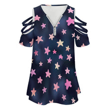 Load image into Gallery viewer, Wild Women’s Off Shoulder Zip V-Neck Tunic BE zip off shoulder top