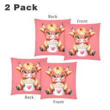 Load image into Gallery viewer, Cute Highland Cow with popcorn Custom Zippered Pillow Cases 18"x 18" (Twin Sides) (Set of 2)