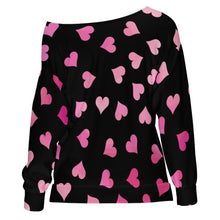 Load image into Gallery viewer, Pink Hearts Off Shoulder Sweatshirt Hatless hoodie