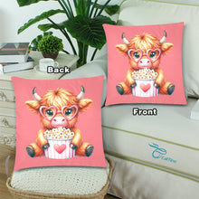 Load image into Gallery viewer, Cute Highland Cow with popcorn Custom Zippered Pillow Cases 18"x 18" (Twin Sides) (Set of 2)