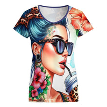 Load image into Gallery viewer, Women Bright V-Neck Short Sleeve T-Shirt V-neck short sleeve T-shirt