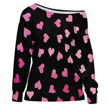 Load image into Gallery viewer, Pink Hearts Off Shoulder Sweatshirt Hatless hoodie
