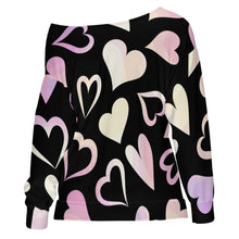 Load image into Gallery viewer, Hearts Off Shoulder Sweatshirt Hatless hoodie