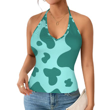 Load image into Gallery viewer, Turquoise Moo Women's V-Neck Halter Top (Model T83)