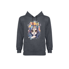 Load image into Gallery viewer, Sugar skull blk unisex  Fleece Hoodie w/ White Lining Hood (Model H55)