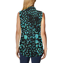 Load image into Gallery viewer, Black and Teal - Jaguar Women's Bow Tie V-Neck Sleeveless Shirt (Model T69)