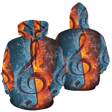 Load image into Gallery viewer, Treble Clef on Fire and Water All Over Print Hoodie for unisex (USA Size) (Model H13)