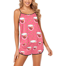 Load image into Gallery viewer, Makeup Women's Spaghetti Strap Short Pajama Set