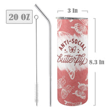 Load image into Gallery viewer, Antisocial 20oz Tall Skinny Tumbler with Lid and Straw