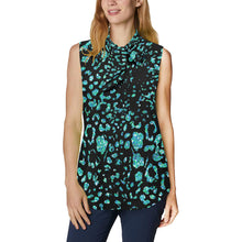 Load image into Gallery viewer, Black and Teal - Jaguar Women's Bow Tie V-Neck Sleeveless Shirt (Model T69)
