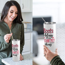 Load image into Gallery viewer, Boots & Bling 20oz Tall Skinny Tumbler with Lid and Straw