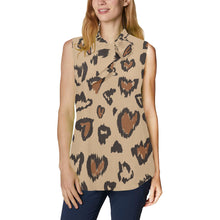 Load image into Gallery viewer, ValentineLeopard Women's Bow Tie V-Neck Sleeveless Shirt (Model T69)