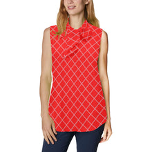 Load image into Gallery viewer, Watermelon red Women's Bow Tie V-Neck Sleeveless Shirt (Model T69)