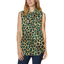 Load image into Gallery viewer, Teal and gold leopard Women's Bow Tie V-Neck Sleeveless Shirt (Model T69)
