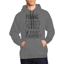 Load image into Gallery viewer, fishing its all about how you wiggle your worm All Over Print Hoodie for unisex (USA Size) (Model H13)