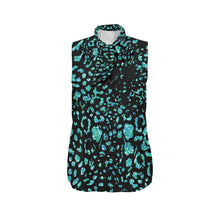 Load image into Gallery viewer, Black and Teal - Jaguar Women's Bow Tie V-Neck Sleeveless Shirt (Model T69)