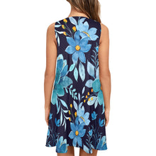 Load image into Gallery viewer, Blue Floral Sleeveless A-Line Pocket Dress (Model D57)