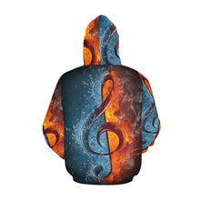 Load image into Gallery viewer, Treble Clef on Fire and Water All Over Print Hoodie for unisex (USA Size) (Model H13)