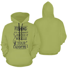 Load image into Gallery viewer, fishing its all about how you wiggle your worm All Over Print Hoodie for unisex (USA Size) (Model H13)