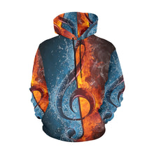 Load image into Gallery viewer, Treble Clef on Fire and Water All Over Print Hoodie for unisex (USA Size) (Model H13)