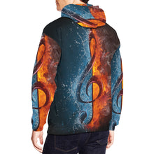 Load image into Gallery viewer, Treble Clef on Fire and Water All Over Print Hoodie for unisex (USA Size) (Model H13)