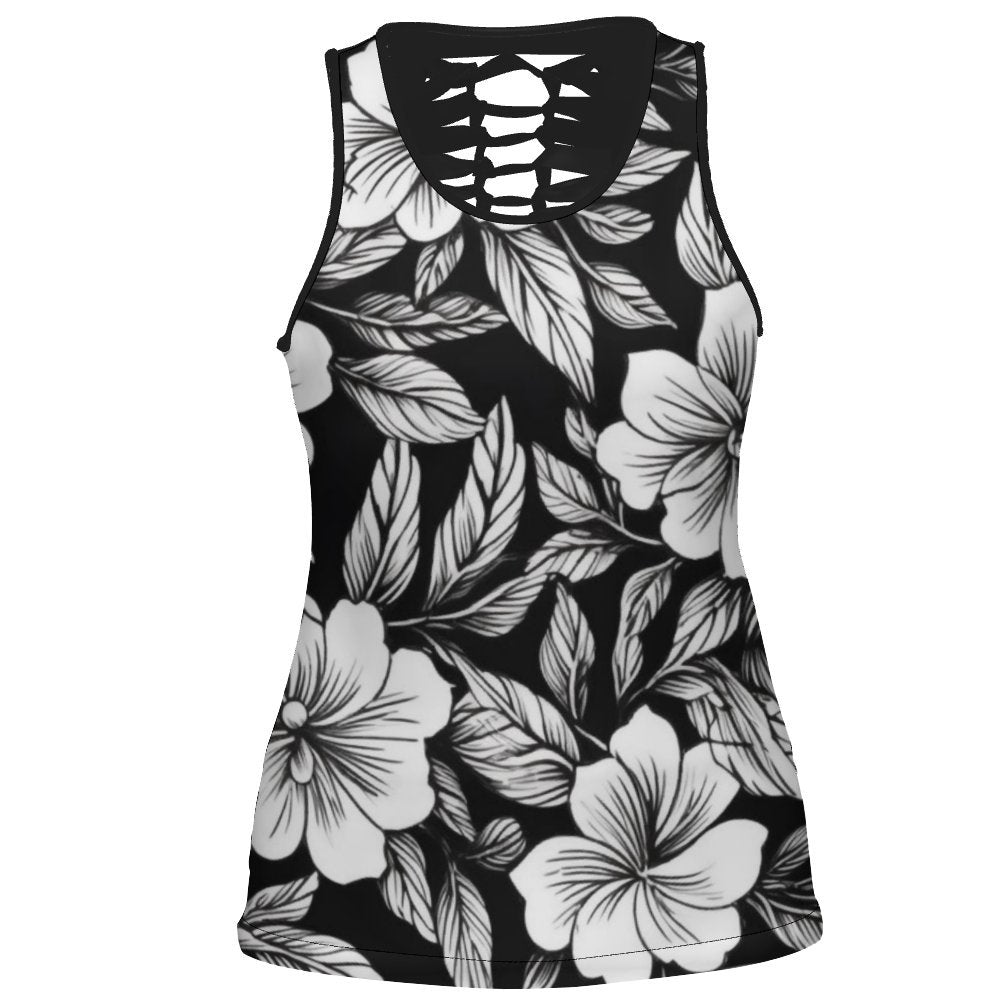 Floral Black Hollow Out Tank Top Hollow out vest