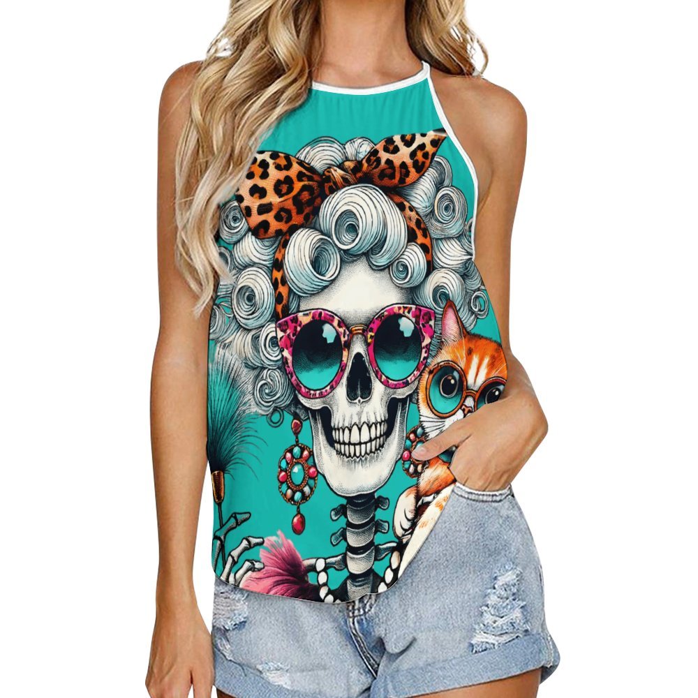 Skull Cat Lady Round-Neck Vest Round neck vest