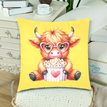 Load image into Gallery viewer, Cute Highland Cow with popcorn Custom Zippered Pillow Cases 18&quot;x 18&quot; (Twin Sides) (Set of 2)
