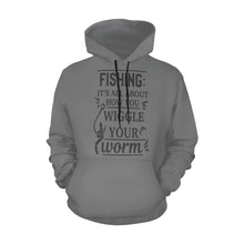 Load image into Gallery viewer, fishing its all about how you wiggle your worm All Over Print Hoodie for unisex (USA Size) (Model H13)
