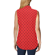 Load image into Gallery viewer, Watermelon Dots Women&#39;s Bow Tie V-Neck Sleeveless Shirt (Model T69)
