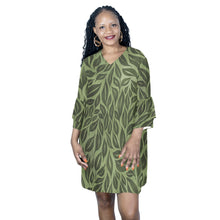 Load image into Gallery viewer, Green Leaves Half Sleeves V-Neck Mini Dress (Model D63)
