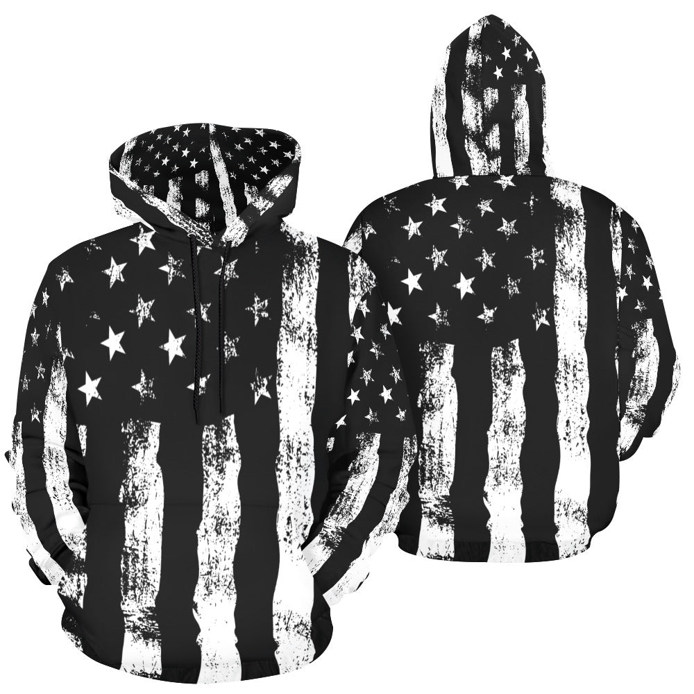 American Flag Distressed All Over Print Hoodie for Unisex  (USA Size) (Model H13)