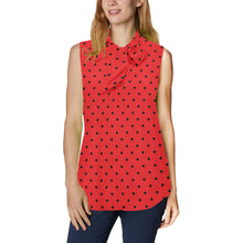 Load image into Gallery viewer, Watermelon Dots Women&#39;s Bow Tie V-Neck Sleeveless Shirt (Model T69)
