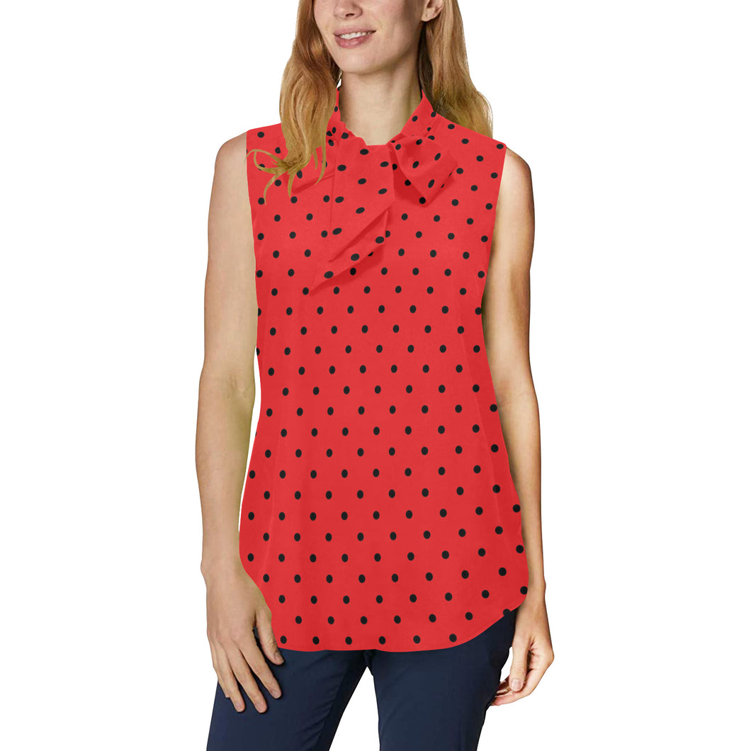 Watermelon Dots Women's Bow Tie V-Neck Sleeveless Shirt (Model T69)