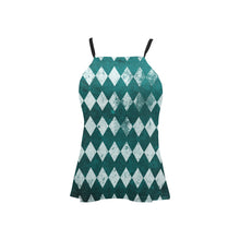 Load image into Gallery viewer, Teal &amp; White Vintage Loose Fit Halter Neck Top (Model T68)
