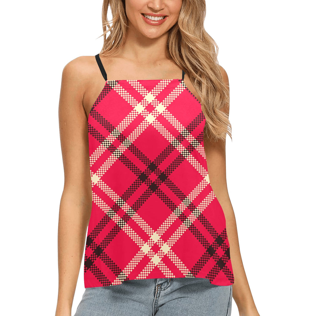 Plaid love Loose Fit Halter Neck Top (Model T68)