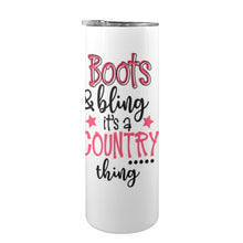 Load image into Gallery viewer, Boots &amp; Bling 20oz Tall Skinny Tumbler with Lid and Straw
