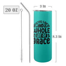 Load image into Gallery viewer, Boots lace and a whole lot of grace 20oz Tall Skinny Tumbler with Lid and Straw
