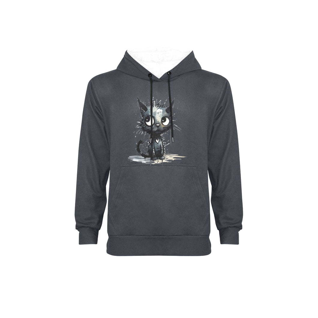 Black cat Fleece Hoodie w/ White Lining Hood (Model H55)