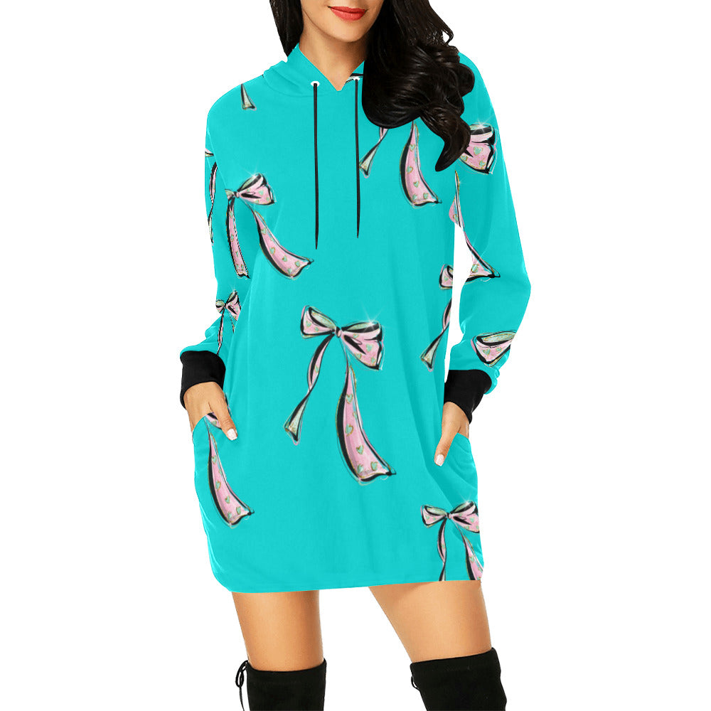 Bow All Over Print Hoodie Mini Dress (Model H27)