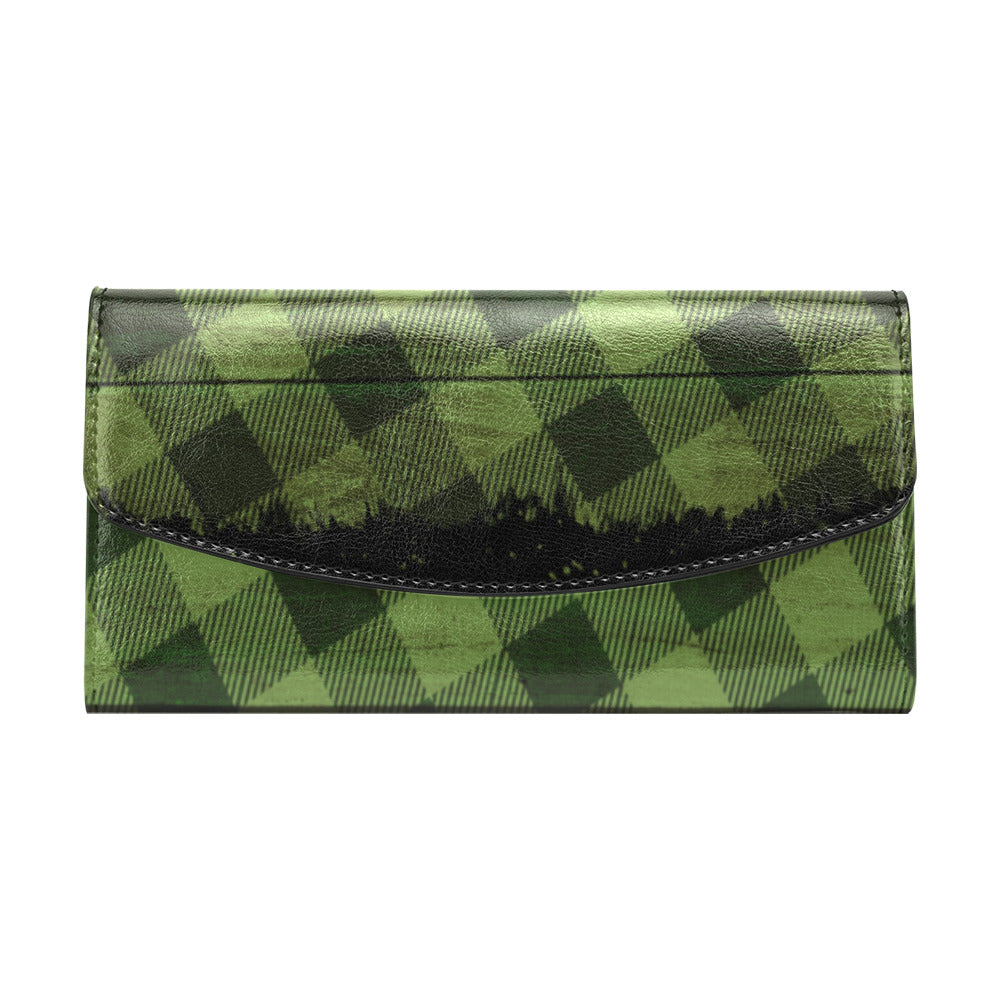 Green Plaid Distress Women's Flap Wallet (Model 1707)