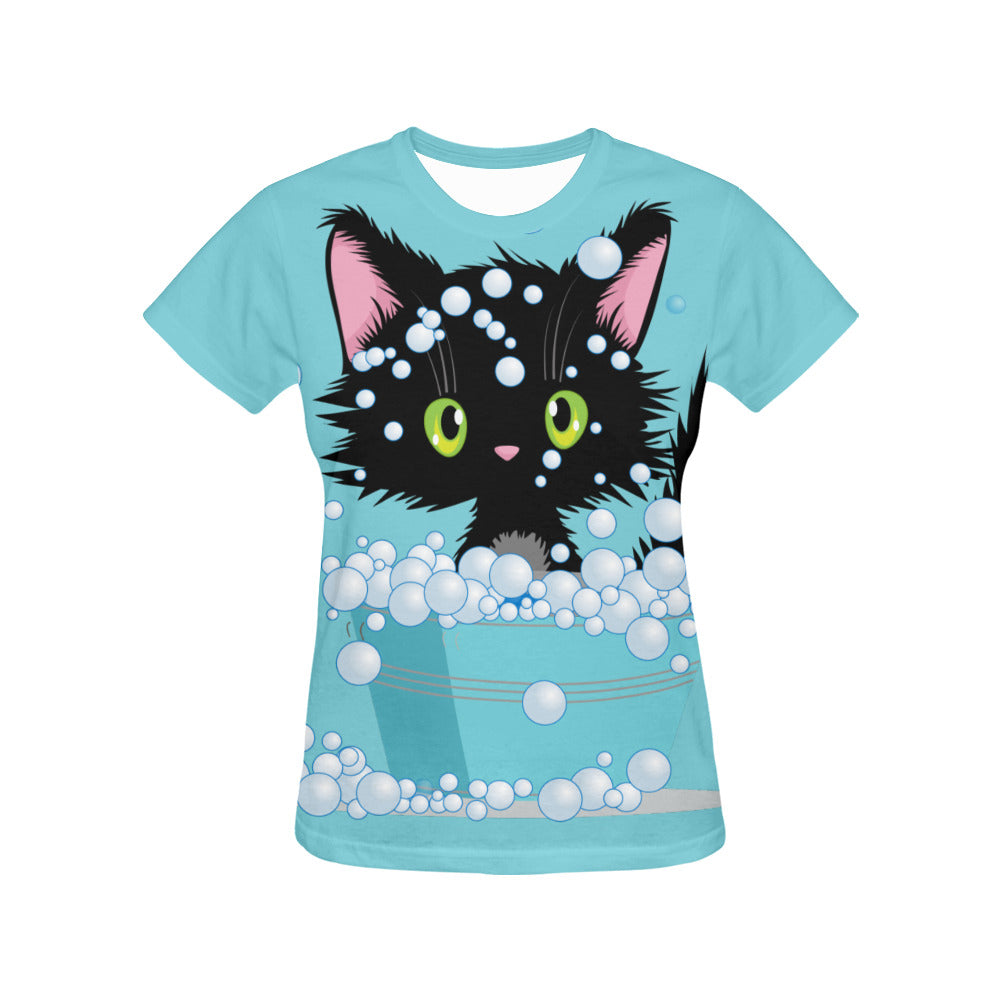 Cat Tub All Over Print T-Shirt for Women (USA Size) (Model T40)